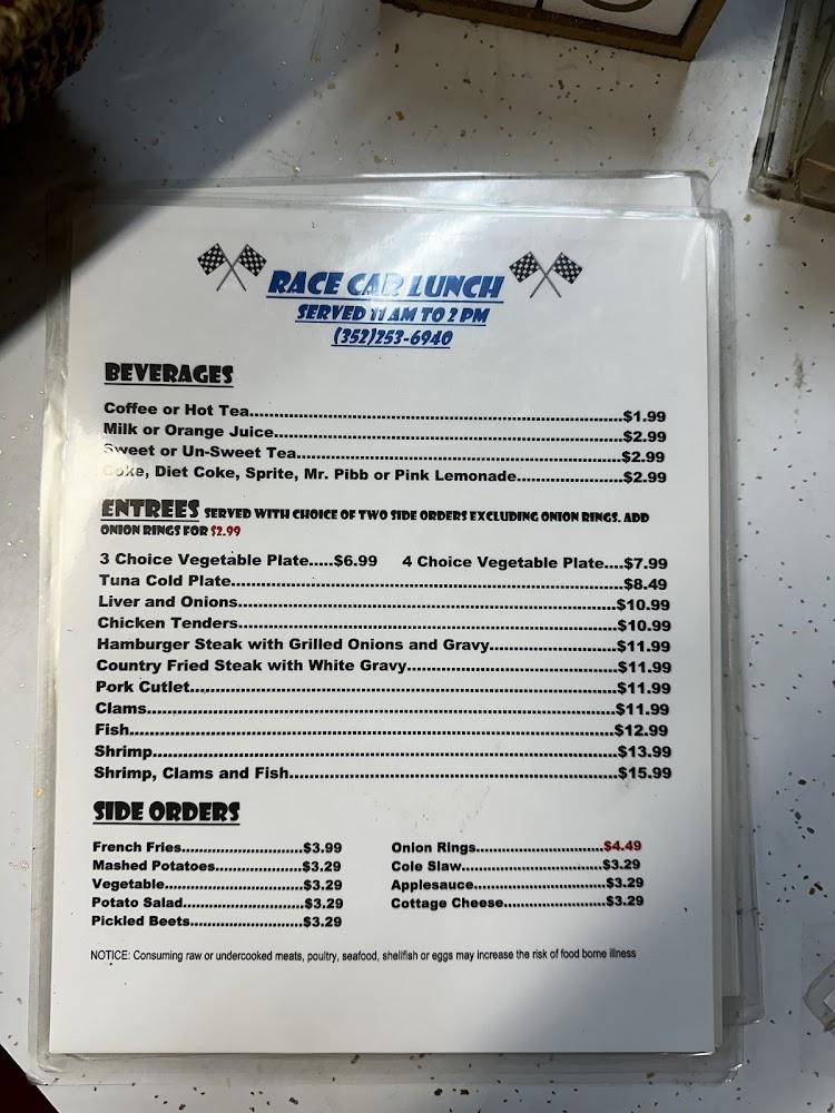 Race Car Diner Menu image 2
